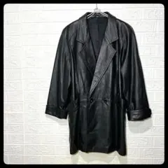 美品　古着　羊革　コート　革ジャン　ブラック　メンズ　レディース　ビンテージ　冬