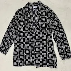 80sヴィンテージ　モノトーン　幾何学模様　メンズシャツジャケット　L