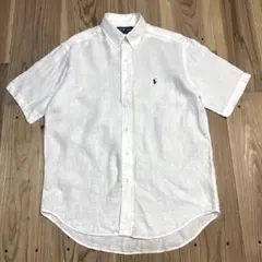 Ralph Lauren ラルフローレン 麻100% 半袖ボタンダウンシャツＬのサムネイル
