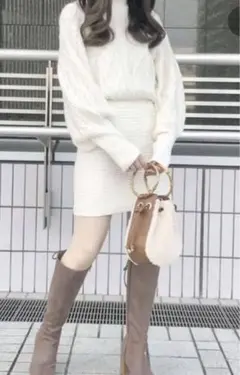 【値下げ】マーキュリーデュオ　ケーブルニットミニワンピ　ホワイト