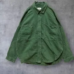 a2547 【ザラ】 カラーデニム シャツ オーバーサイズ 綿　カーキL