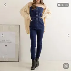 デニム サロペット スキニーデニム M 夢展望 ネイビーのサムネイル