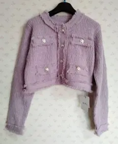 タグ付き✨️GRL　フリンジショート丈ニットカーディガン dr482　ピンク　M