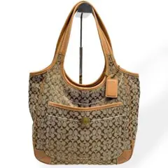 美品　COACH コーチ　トートバッグ　肩掛け　シグネチャー　レザー　キャンバス