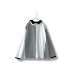 タケオキクチ　長袖カットソー M 切替デザイン グレー×白 フード付き　シンプル