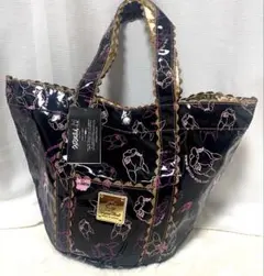 【新品】クリスタルボール ヒッピー柄　黒✖️ピンク　トートバッグ