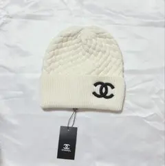 CHANEL ホワイト ニット帽 新品タグ付き