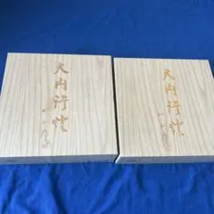 姫あんどん　黒檀台付　絹二重絵　芙蓉連山　大内行燈　提灯　盆提灯　一対