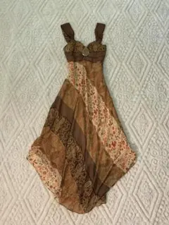 ブラウン系 シフォン ノースリーブ ワンピース