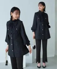 ツイードジレ＆スリムストレートパンツセットアップスーツ　フォーマルセレモニー黒