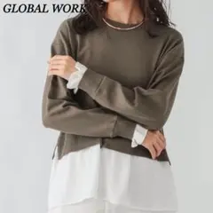 グローバルワーク　長袖シャツドッキングプルオーバー　秋冬ニットトップス　L