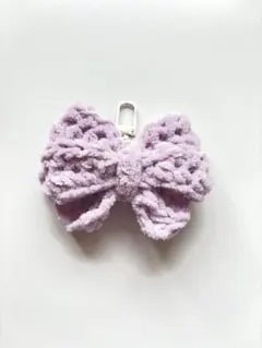 リボンチャーム （小）キーホルダー 編み物ハンドメイド ピンク