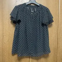 黒ドット柄フリル袖ブラウスM