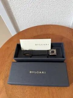 BVLGARI ブルガリ ゴールド×ブラック レザー ストラップ キーホルダー
