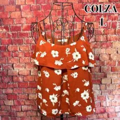 美品☆COLZA花柄　キャミソール　Y2K総柄　フリル　春夏　トップス　レッドLのサムネイル