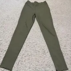 リブ素材 レギンス スパッツ　カーキ色のサムネイル