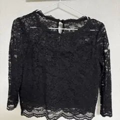 DRESS LAB 黒レース七分袖クロップドトップス　M