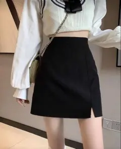 SHEIN ブラックスリット タイトスカート 韓国