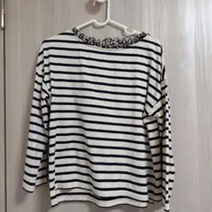 NÎMES ストライプ フリル襟 長袖 Tシャツ