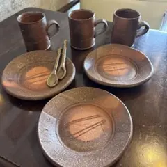 ブラウン陶器カップセット