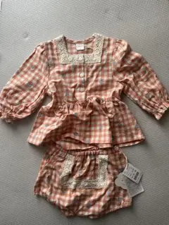 【新品タグ付き】長袖ギンガムチェック　セットアップ　futafuta 80