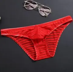 まとめ買い値引き メンズ ビキニ ブリーフ シースルー メッシュ RD L〜XL