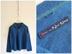 パラスパレス インディゴ コットンリネンニット 襟付きプルオーバー 日本製