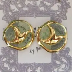 036＊クリア 黄緑ゴールド レトロ チェーン ピアス イヤリング