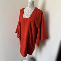 朱色　赤　花柄　着物　羽織　昭和レトロ