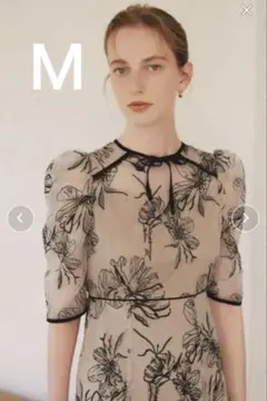 Leja 花柄リボンパフスリーブマーメイドワンピースドレス　Mサイズ