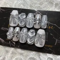 【No.431】現品販売 グレー マグネット リボン ハート ぷっくり