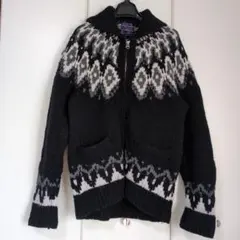 ノルディック柄ジップアップカーディガン ウール100%