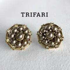 TRIFARI クラウン刻印 グレーパール イヤリング ゴールド E344