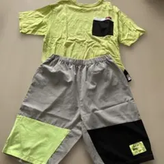 baby dollライムグリーン Tシャツとカラーブロックパンツセット