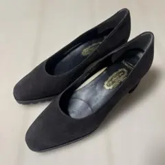 【即日発送】銀座ヨシノヤ ブラックスエードプレーンパンプス24.5