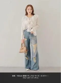 Chico ダメージワイドデニムパンツ ブルー Sサイズ