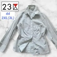 23区　オンワード樫山　44 ストライプブラウス　長袖シャツ　Vネック　ラメ