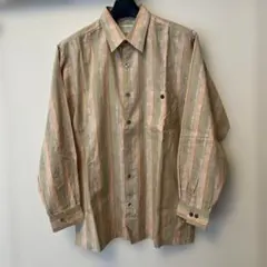 ストライプデザイン 長袖シャツ ベージュ/ピンク/グレー