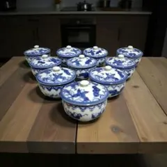 有田焼　鍋島焼　唐子蓋付湯飲み　唐子５人衆　昭和レトロ　10個セット　新品未使用