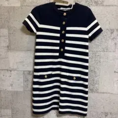 ZARA ボーダー 半袖ニットワンピース 金ボタン