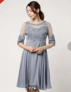 特価！dorry doll◆ブルーグレー◆デコルテシースルーチュール刺繍ワンピ