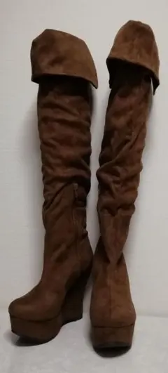 スエード ニーハイブーツ ウェッジヒール ブラウン♡美品