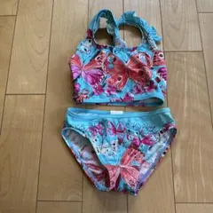 蝶柄 セパレート水着 130 ビキニ　水色