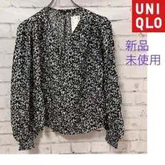 【新品未使用】UNIQLO プリントVネックブラウス 長袖 Mサイズ 花柄