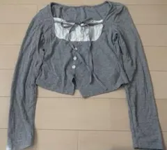shein バレエコア トップス　グレー フロントリボン