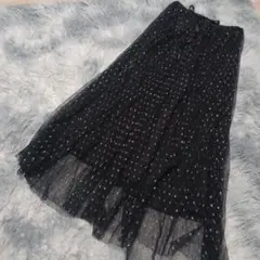 ラメ付き黒フレアロングスカート