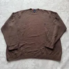 CHAPS チャップス コットンニット XXL ブラウン 刺繍ロゴ ゆる