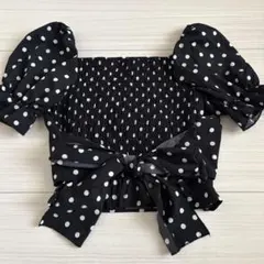 【美品ギャル】水玉模様リボン付き半袖シャツバッグリボンかわいい