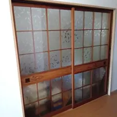 引き取り限定　　昭和レトロ　ガラス引き戸　建具　4枚セット　笹の柄