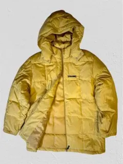 SPALDING フード付き ダウンジャケット イエロー系 ロゴ入り 古着